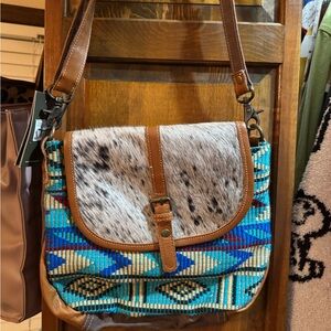 Brown and Blue Patterned Women's Bag